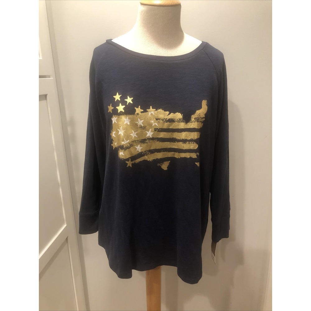 Sonoma Shirt Womens Size XL‎ Navy Blue Long Sleeve United States Map